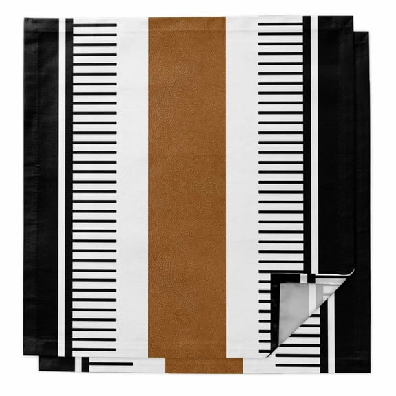 Modern Brown Black Cloth Napkins Washable Set of 2, Boho Contemporary Geometric Striped Reusable Dinner Table Napkins Cloth Bulk for Weddings Kitchen Restaurants Hotel Events Parties 20 x 20 Inch
