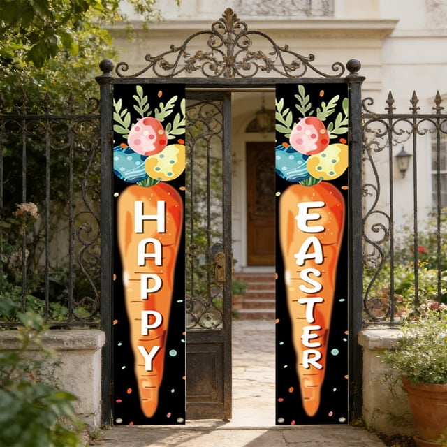 Cubiertas de Puerta de Vacaciones para la Puerta Delantera 2 Paquetes de Cubierta de Puerta de Pascua Conjunto de Huevos de Zanahoria Banderas de Vacaciones Decoraciones Del Festival de Primavera Para