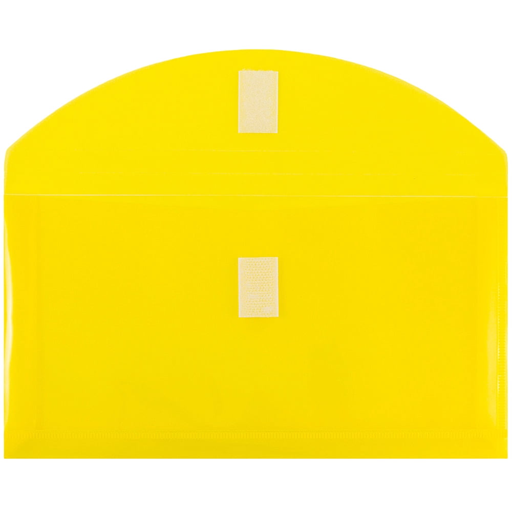 JAM Paper Plastic Expansion Envelopes, Hook & Loop Closure, #10 Booklet Wallet, 5 1/4 x 10, 1 in Expansion, Yellow, 3/Pack