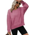 thumbnail image 5 of ATOYSOY Women's Fashion Solid Color Pullover Side Split Workout Casual Sweatshirts Retro Crew Neck Blouses Outwear Long Sleeve Tops Fall Winter Loose Sweaters Pink L, 5 of 7