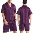 thumbnail image 2 of Uooqdmx Mens Pajamas Set Lounge Sets for Men Plain Satin Sleepwear Soft Smooth Short Sleeve Short Pant Sleepwear Man with Pockets Two Pajamas Soft Pajamas Purple S, 2 of 5