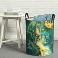 thumbnail image 6 of Sikiie Turquoise Golden Swirl Print Round Dirty Clothes Basket, Waterproof Standing Foldable Storage Basket, for Laundry Room, Bedroom, Bathroom Storage-Medium, 6 of 6