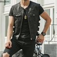 thumbnail image 4 of Nuevas llegadas de moda de los hombres de cuero de la PU de la motocicleta chaleco tendencia de estilo coreano sin mangas cuello redondo chaleco con cremallera chaqueta hombres guapos ropa, 4 of 5