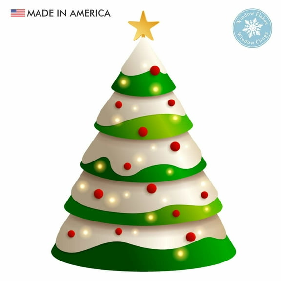 Christmas Tree Window Cling Decal for Glass. Double Sided, Reusable Home Decor Decoration. Made In America. x