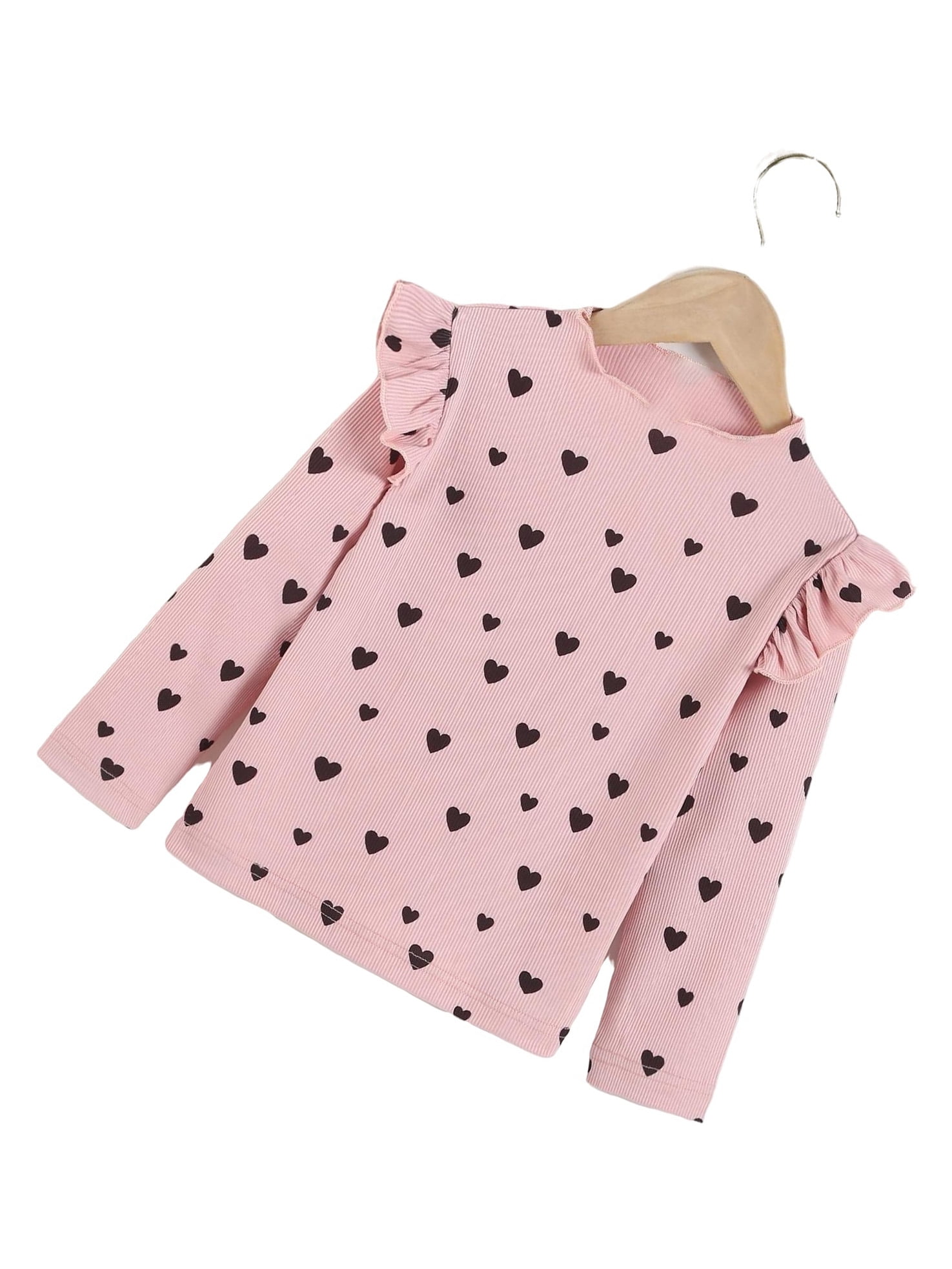 Cute All Over Print Round Neck Long Sleeve Dusty Pink Toddler Girls T