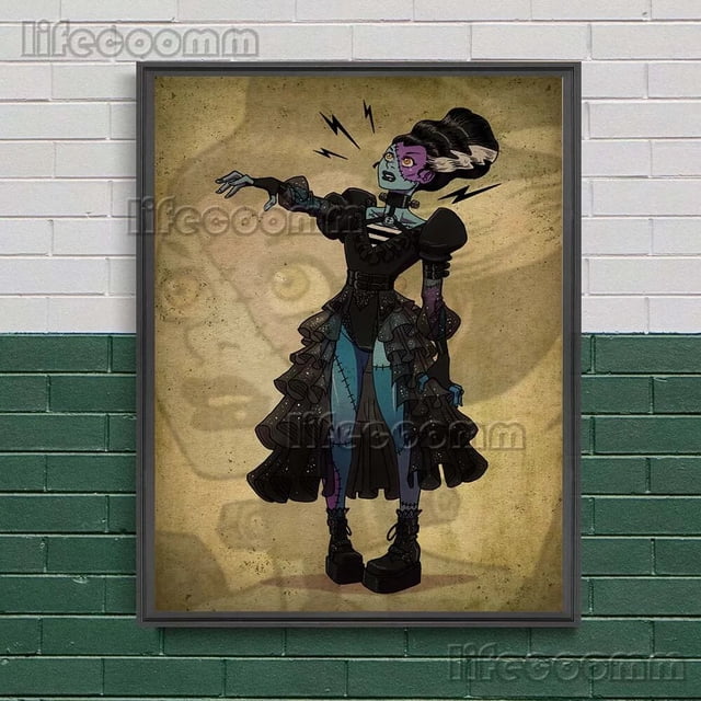 Póster e impresión de Arte de bruja de dibujos animados de viernes y Satán, decoración del hogar, Bat Ghoul y Zombie, novia, arte gótico de pared, pintura en lienzo