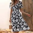 thumbnail image 1 of Mefallenssiah Woman Summer Printing V-Neck Short Sleeve Dress, 1 of 8