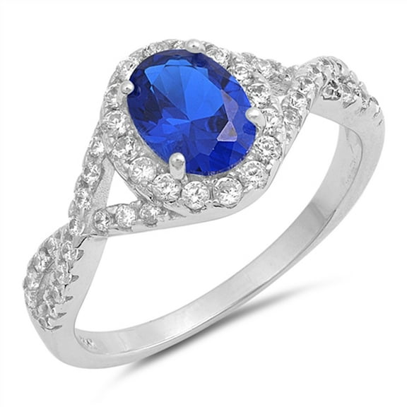 CHOOSE YOUR COLOR Blue Simulated Sapphire Infinity Knot Halo Ring Sterling Silver Wedding Band CZ Female Size 7