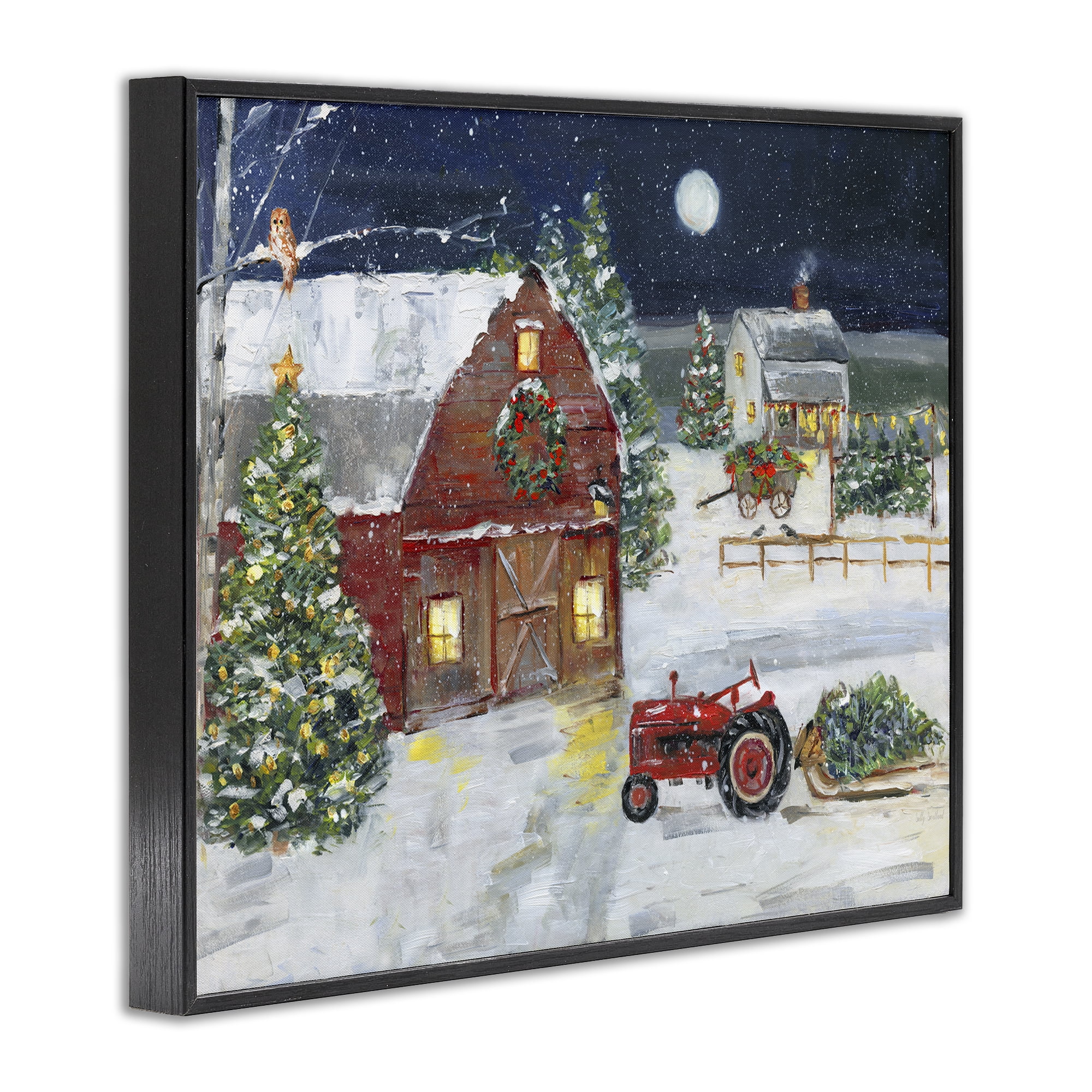 Stupell Industries Snowy Farm & Tractor Holiday Painting Black Framed Art Prints Wall Art, 14 x 11