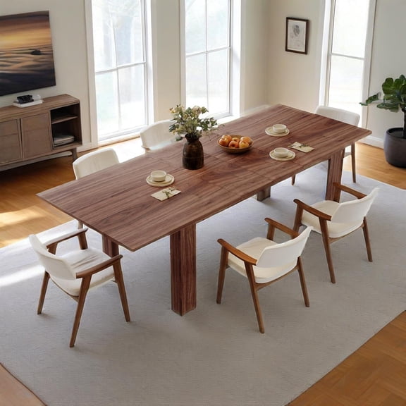 Extendable Dining Table for 6-10 Person, 55" to 86" Modern Dining Room Table, Rectangular Kitchen Table, Brown
