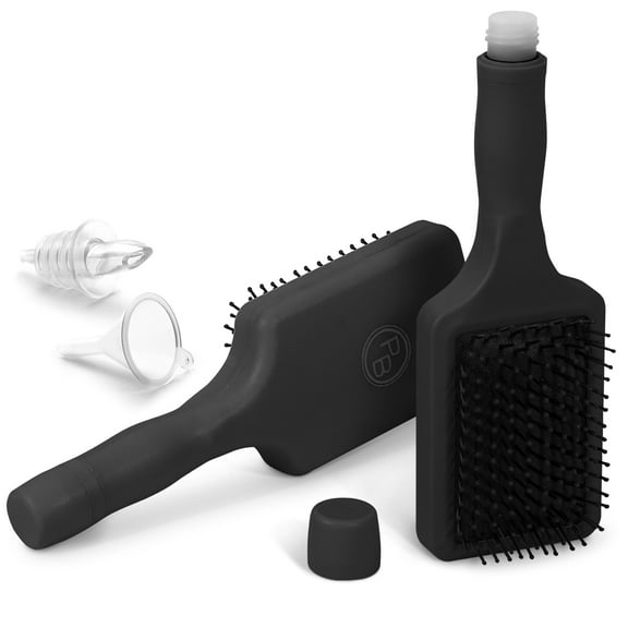 GoPong Hair Brush Flask 2 Pack (16 oz Total) - Party Brush Hidden Alcohol Travel Flasks for Women and Men – Secret Liquor Containers for Concerts, Cruises, and Sports Events - Black