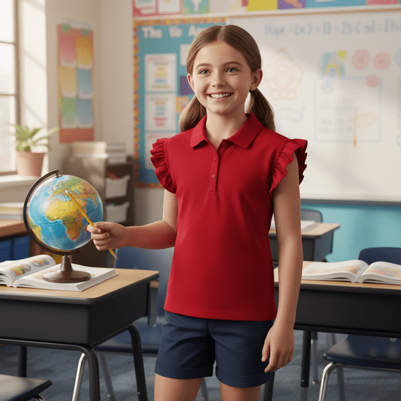 IZOD Girls Red Short Sleeve Polo Shirt School Uniform Official Apparel Size Large