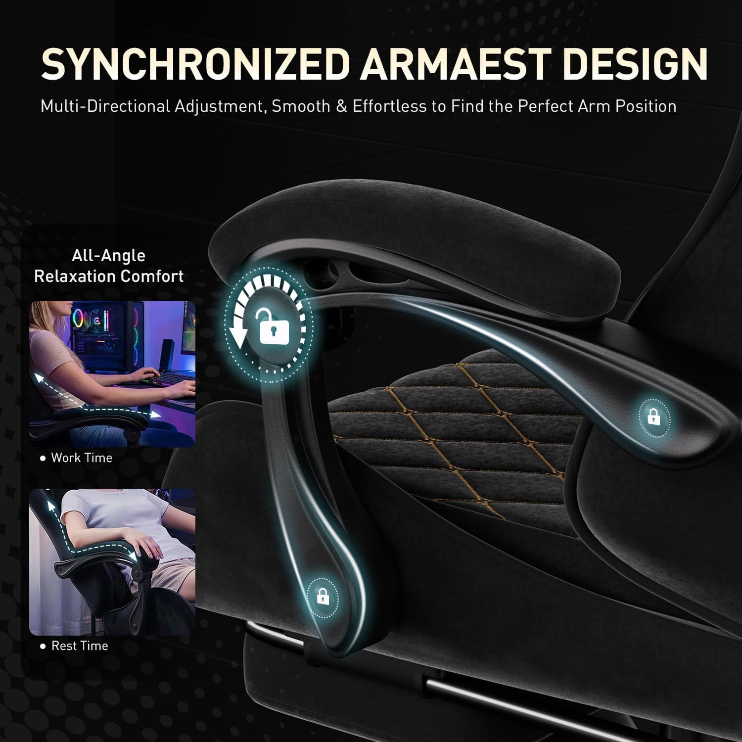 HLDIRECT Gaming Chair, Ergonomic Fabric Gamer Chair, Video Game Chair with Footrest and Massage Lumbar Cushion, Computer Office Chair