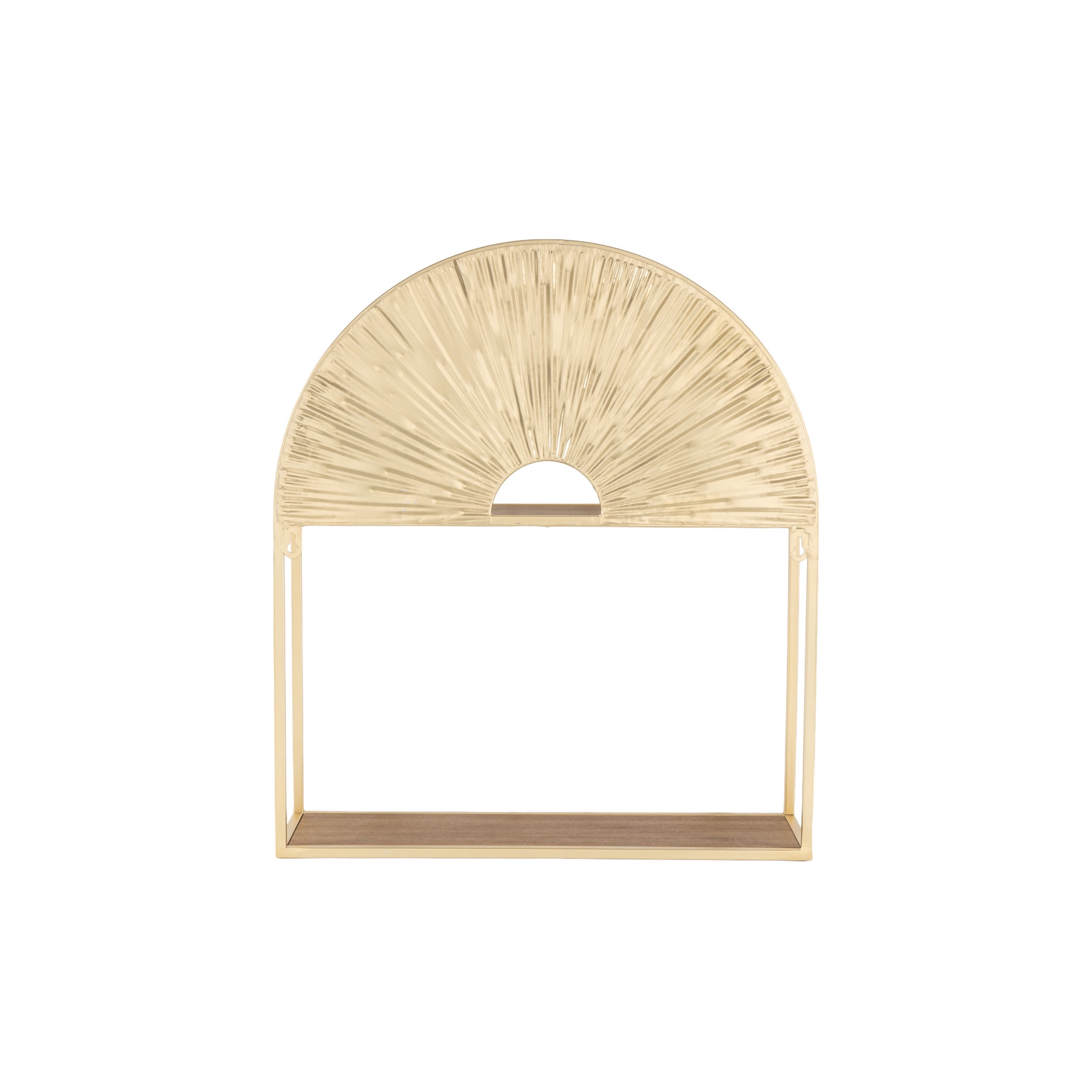 DecMode 20" x 6" 2-Tier Gold Sunburst Wall Shelf with Half-Moon Cutout