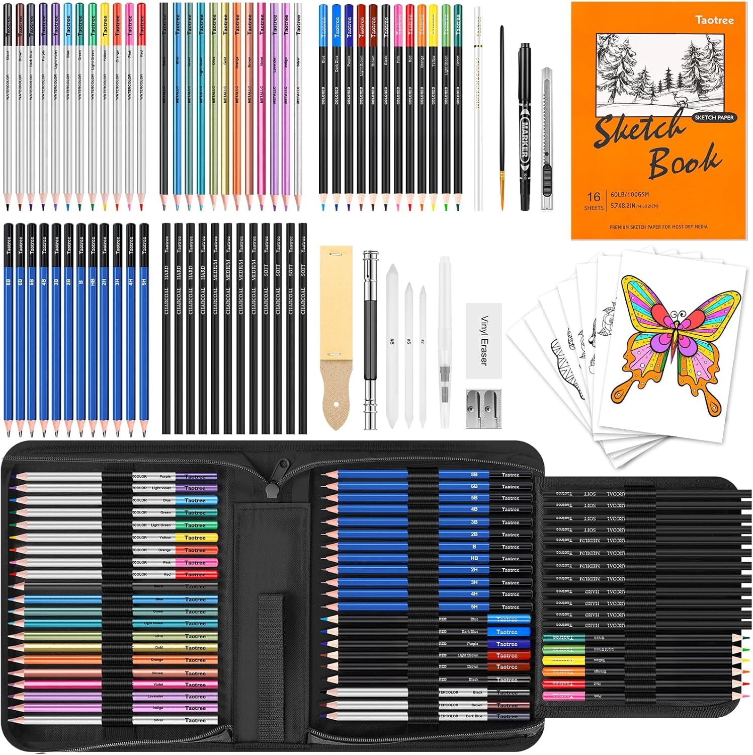 81 Pack Art Supplies for Adults Artists Gifts, Pro Art Kit Drawing Pencils Set, Drawing Supplies Sketching Kit Sketch Book, Colored Graphite, Watercolor, Metallic, Charcoal Pencils Sketch Set