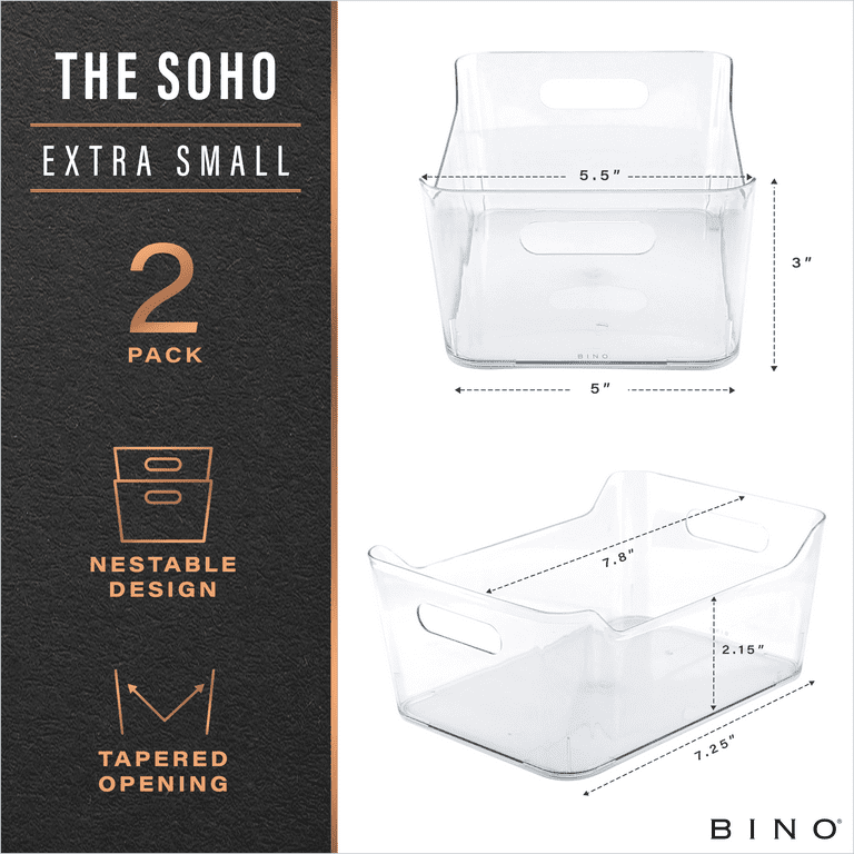 BINO | Plastic Storage Bins, Small - 2 Pack, Clear | THE SOHO COLLECTION |  Pantry Organizers and Storage Containers Fridge Organizer Bins Kitchen