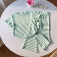 thumbnail image 6 of KPOPLK Baby Girl Summer 2 Piece Outfits Ruffle Short Sleeve Tops Striped Print Jogger Pants Casual Soft Comfy Clothes 12 18 24 Months Infant Toddler Size 8-9 Years,Light Green, 6 of 6
