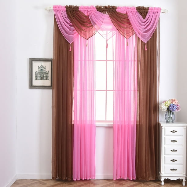 CUH Voile Sheer Rod Pocket Curtain Panel Drape Scarf Valance, Swag Swags, Swags with Tassle