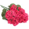 thumbnail image 2 of Spencer 2 Bouquet Artificial Geraniums Silk Flowers Leaf Faux Plants for Home Office Party Festival Garden Decor (Rose Red), 2 of 11