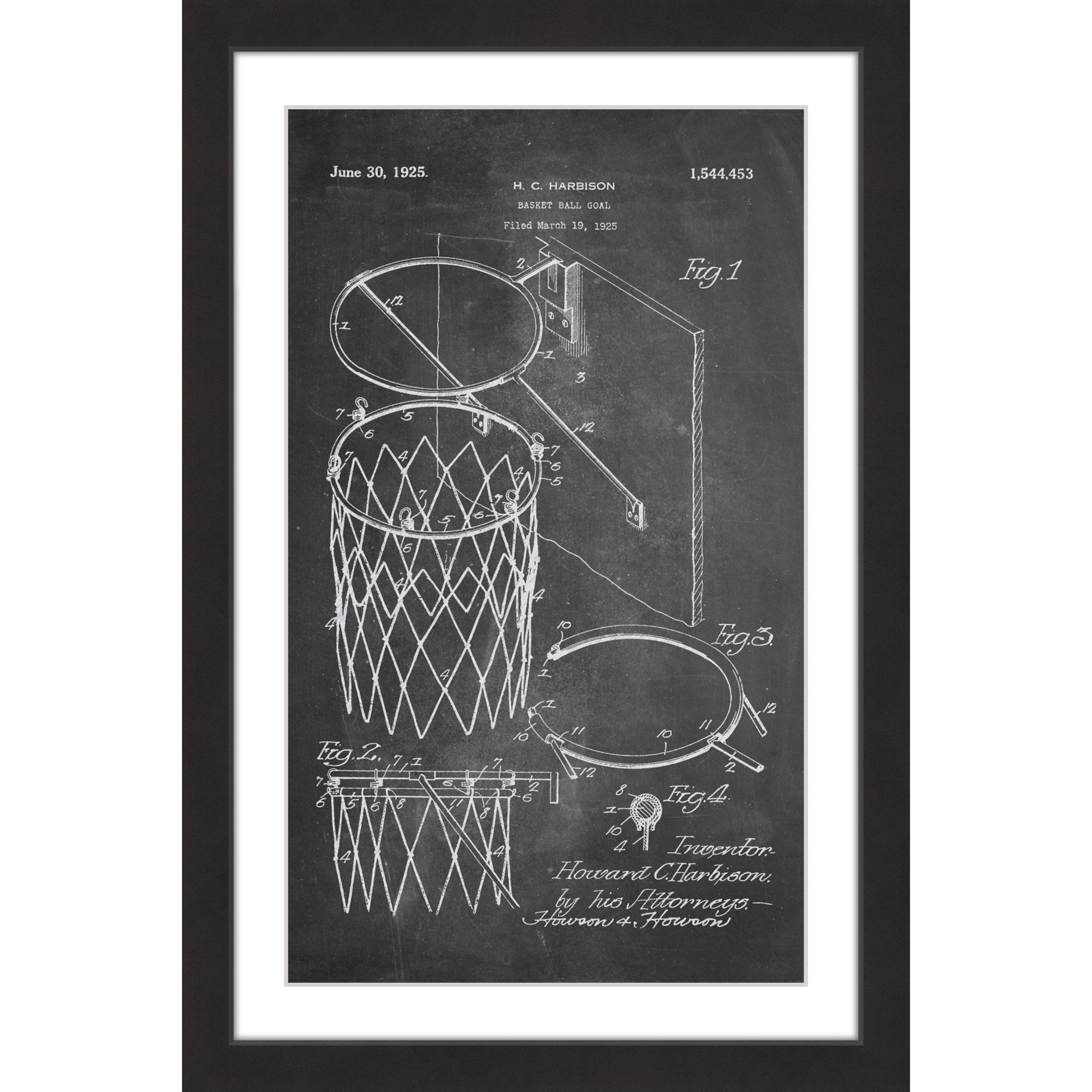 "Basketball Hoop 1925 Chalk" Framed Painting Print