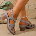 thumbnail image 4 of Women's Heeled Sandals Open Toe Chunky Heels Adjustable Ankle Strap Hollow out Soft Leather Dress Shoes Ladies Summer Casual Footwear Gray Size 9, 4 of 7