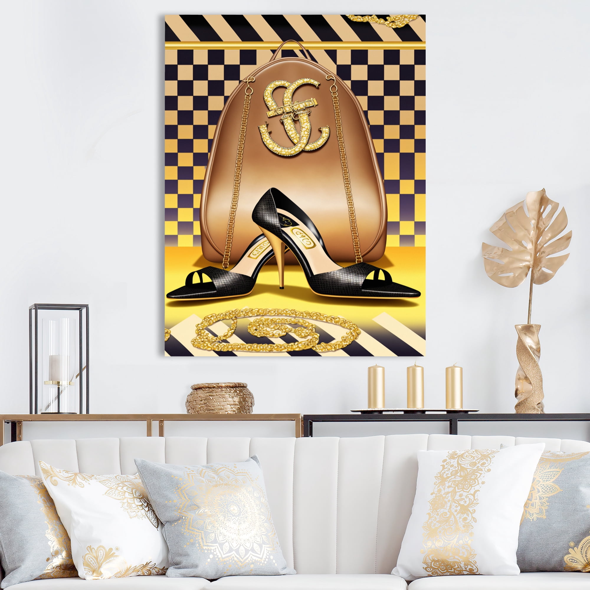 Designart Retro Art Deco High Heel Shoe V Canvas Wall Art