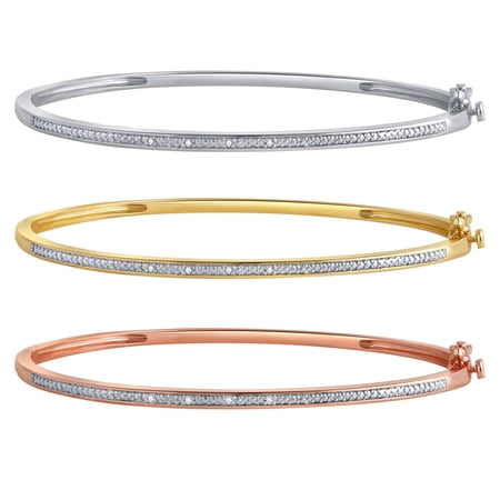 Arista Diamond Accent Silvertone and 14K Gold over Brass Fashion 3-Bangle Set.
