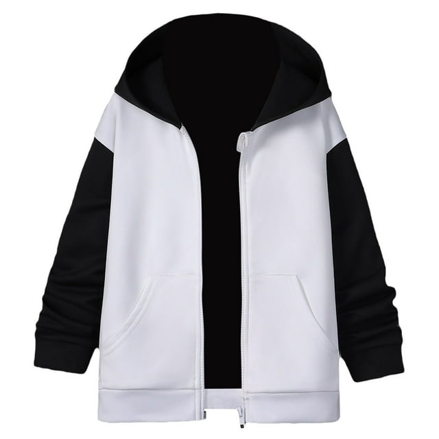 XASZHN Manteau à Capuche à Manches Longues Automne Hiver pour Garçons, Blanc, 8-9 Ans