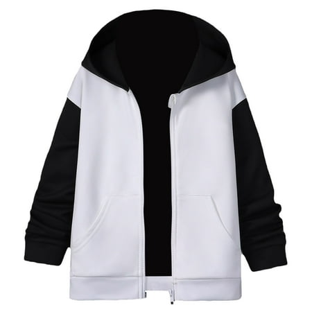 Boys Autumn Winter Color Block Hooded Zipper Coat Long Sleeve Top Outerwear for Children Play