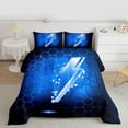 thumbnail image 2 of jejeloiu 3D Cartoon Lightning Queen Comforter Set,Blue Honeycomb Hexagon Bedding Comforter Set For Boy Teens Reversible 3 Pieces, 2 of 8