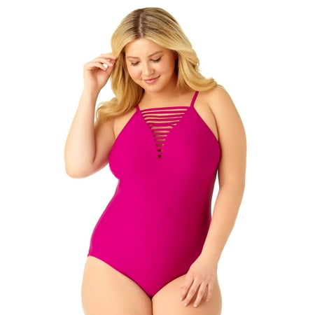 Lycra Strappy 4 Piece - Catalina Women's Plus Size Berry Strappy Neck One Piece Swimsuit