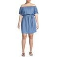 thumbnail image 2 of Derek Heart Junior Plus Size Everyday Denim Off-the-Shoulder Mini Dress, 2 of 6