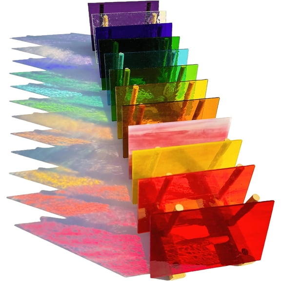 Rainbow Transparent Stained Glass Sheet, Cathedral Art Glass Supplies for Stained Glass Projects and Mosaic Making Crafts