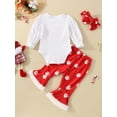 thumbnail image 3 of Genuiskids Newborn Baby Girls My 1st Christmas Outfits Outfits White Long Sleeve Letter Print Romper + Santa Claus Print Flared Pants + Headband, 3 of 9
