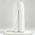 thumbnail image 7 of Linen Cotton Casual Pants for Women Travel Ready Home Lounge Drawstring Waist Summer with Pockets Straight Leg Pants White B S, 7 of 7