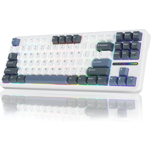Restored AULA F87 Wireless Mechanical Keyboard, 75% TKL Custom Hot Swappable Gaming Keyboards with PBT Keycaps, Pre-lubed Greywood Switches, RGB Backlit Creamy Keyboard