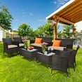 thumbnail image 1 of Gymax Ensemble de Mobilier de Jardin 8 Pcs en Rotin avec Coussins Bruns, 1 of 10