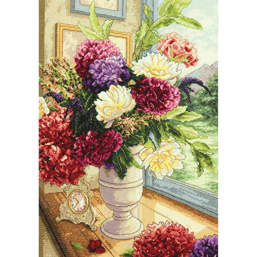 Dimensions Gold Collection Counted Cross Stitch Kit 4 x 8 Hydrangea Arrangement 18 Count Ivory Aida 