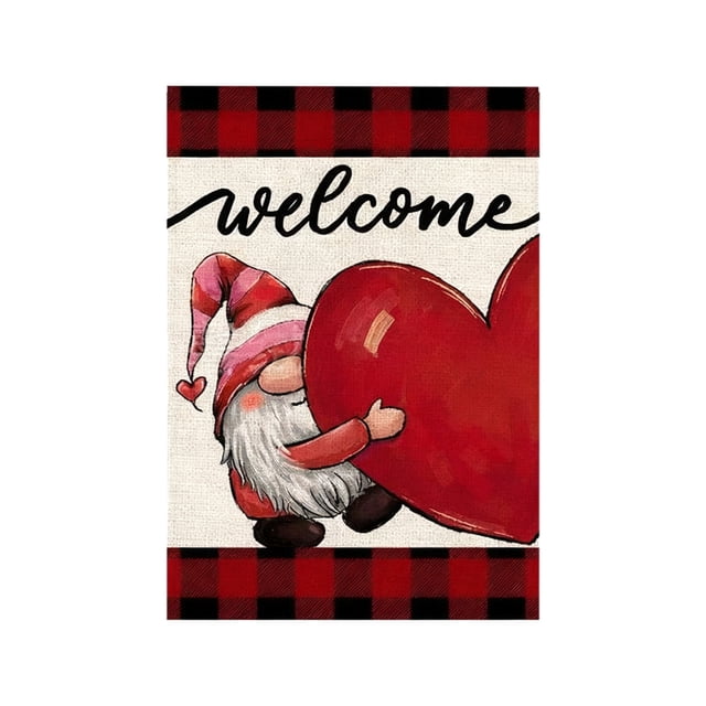 Valentine's Day Garden Flag Double-Sided Linen Outdoor Patio Banner, Heart Pattern, Reversible Design for Farmhouse Front Porch, Standard Size Fits Flagpole