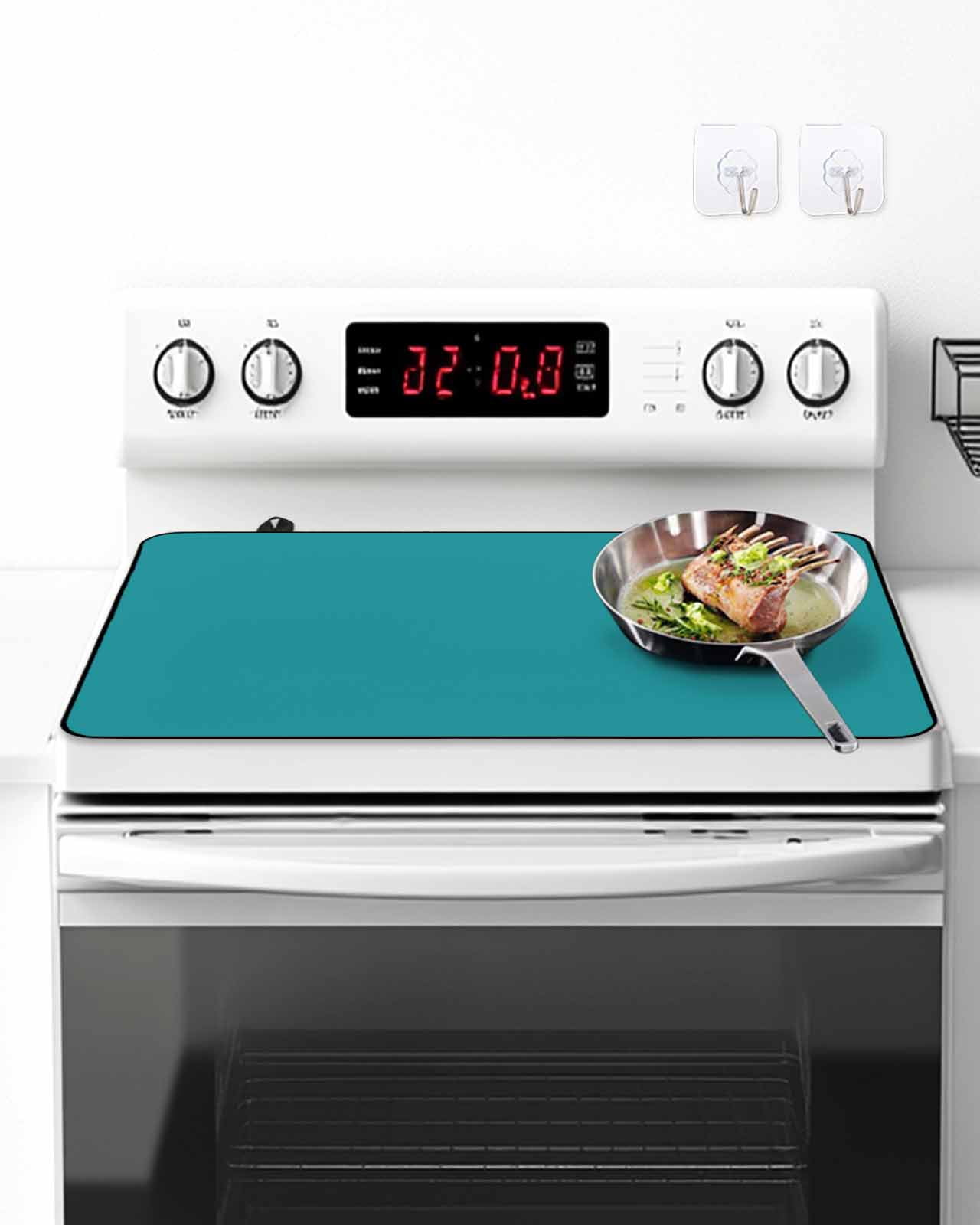 Stove Top Covers for Electric Stove, Teal Glass Stovetop Cover Protector, Turquoise Pure Teal Induction Cooktop Protector Oven Mat for Kitchen Countertop 36"x21"