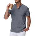 thumbnail image 2 of DDAPJ pyju Men's Short Sleeve Henley Shirt Vintage Distressed Casual Workout Tees Lightweight Summer Collarless Golf Shirts Gray XXL, 2 of 8