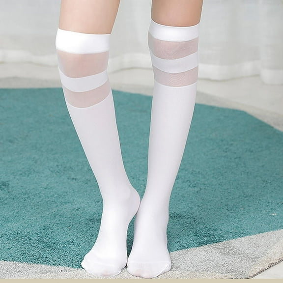 Bnwani White Fashion Cotton Socks Girls Knee High Thin Solid Color Sports Casual Sweat Absorbing Socks