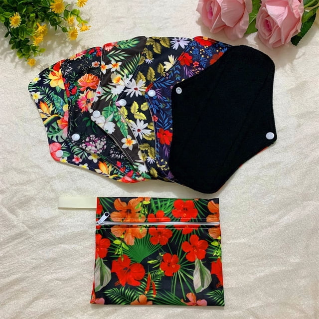 Ensemble de Serviettes Menstruelles Réutilisables en Tissu pour Femmes à Flux Régulier pour Usage Quotidien Incluant 1 Pce Mini Sac Humide et 6 Pcs Serviettes Menstruelles Mama à Flux Régulier Serviettes Hygiéniques en Tissu