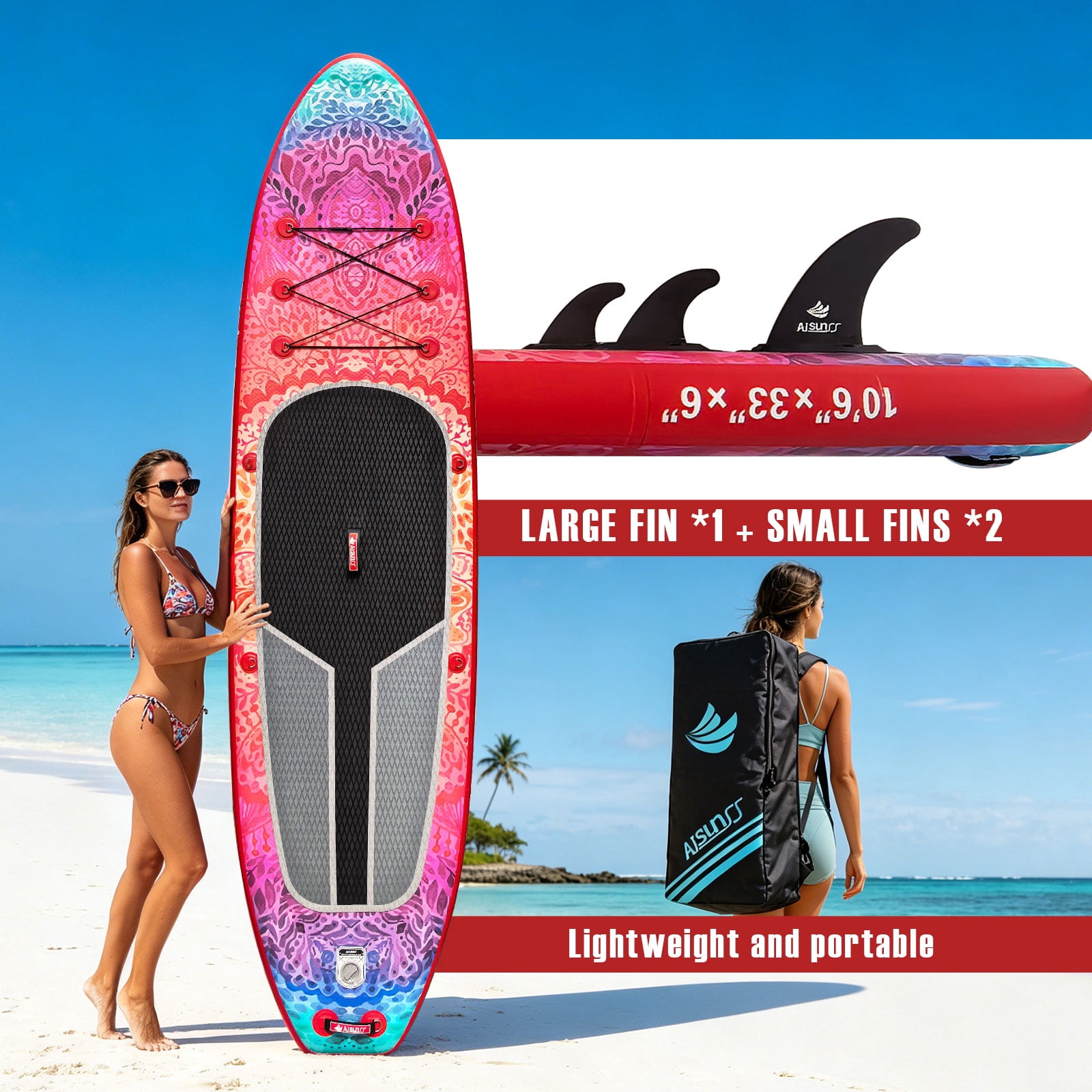AISUNSS 10.6ft Inflatable Stand up Paddle Board with Full SUP Accessories