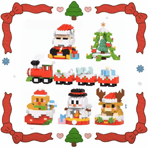 Christmas Building Blocks Set for Adults, 6 Pack Mini Building Block with Christmas Train & Tree for Kids Stocking Stuffers Gifts