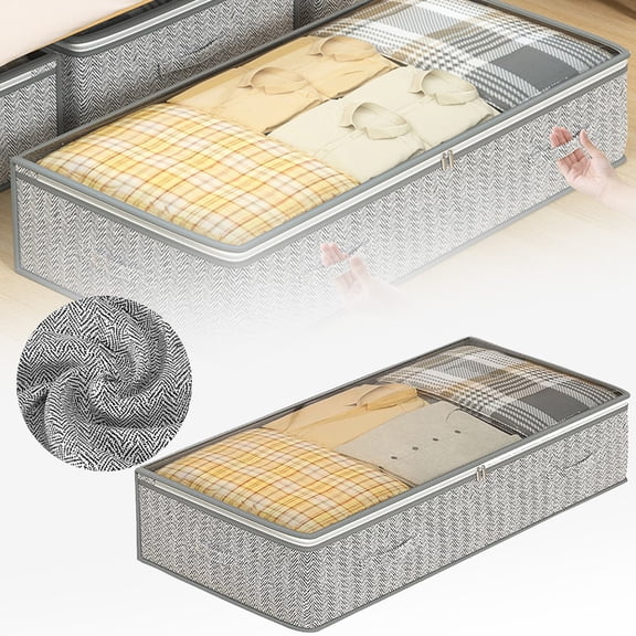 Underbed Storage Box Cozival Foldable Under-Bed Storage Box with Clear Top - Multi-Handle Organizer for Blankets, Sweaters & Linens, Space-Saving for Bedroom & Closet, Clear Top Organizer