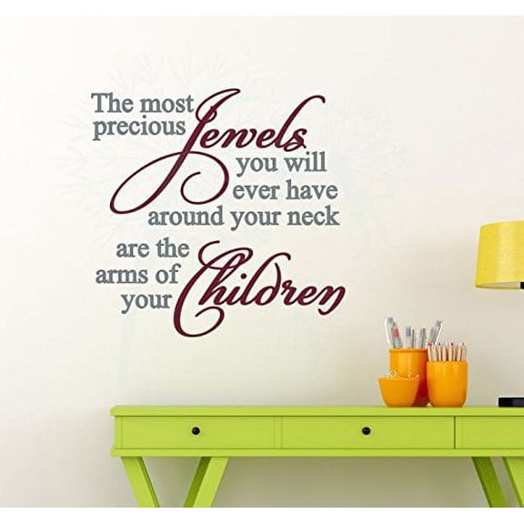 Children Are Precious Jewels Family Wall Decals Vinyl Lettering Art Home Decor Stickers 23x23-Inch Storm Gray, Burgundy
