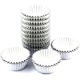 thumbnail image 2 of Mini moldes metálicos para cupcakes, moldes de papel para muffins, 300 unidades, color plateado, 2 of 7