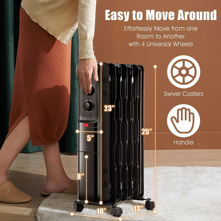 Costway 1500W Oil Filled Heater Portable Radiator Space Heater w/Adjustable  Thermostat Black - Walmart.com