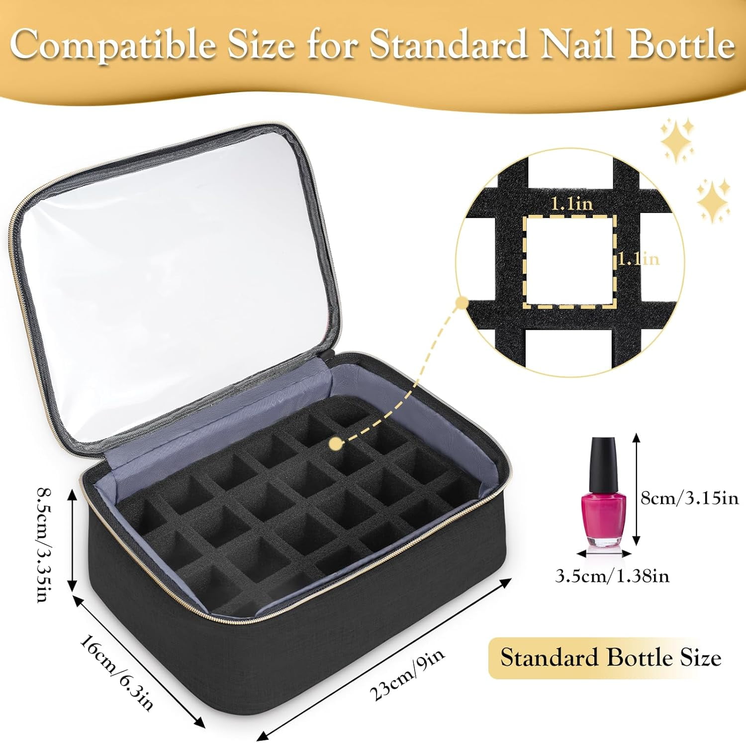 YOREPEK Large Travel Makeup Bag Cosmetic Store Organizer Bag with 3 Detachable Foam Slot for Nail Polish, Black